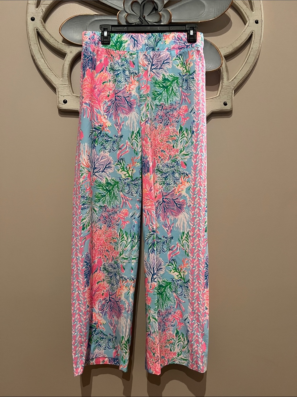 Lilly Pulitzer Pink Light Blue & Green Wide-Leg Palazzo Pants women’s medium